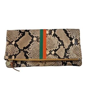 Clare V. Foldover Clutch in Python with Green and Red